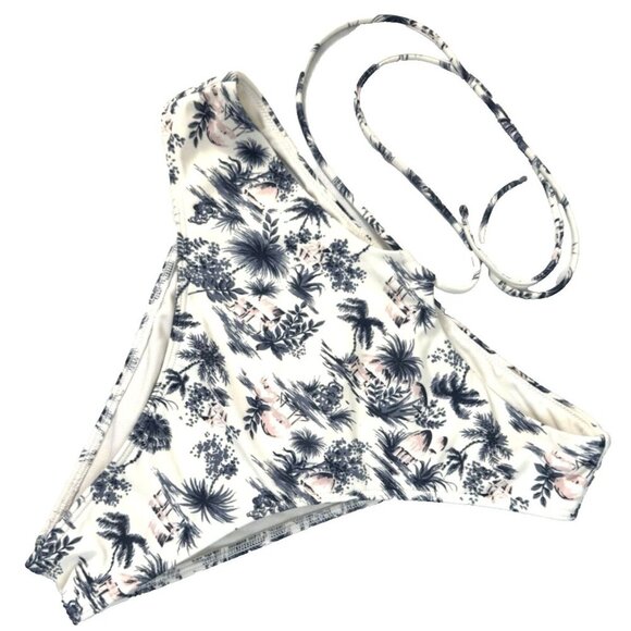 Abercrombie Palm Print Swim Bottom S Tie Waist White Boho High Leg Island - Picture 1 of 6